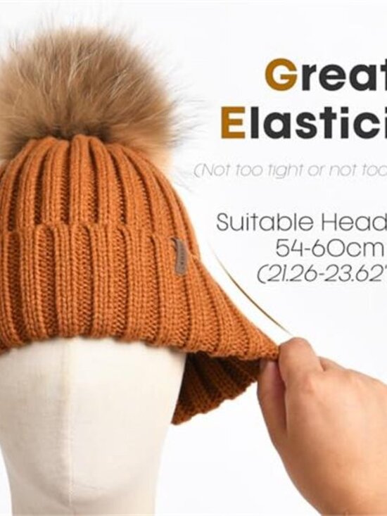 Women\'s Winter Knitted Beanie Hat with Faux Fur Pom Warm Knit Skull Cap main image 4